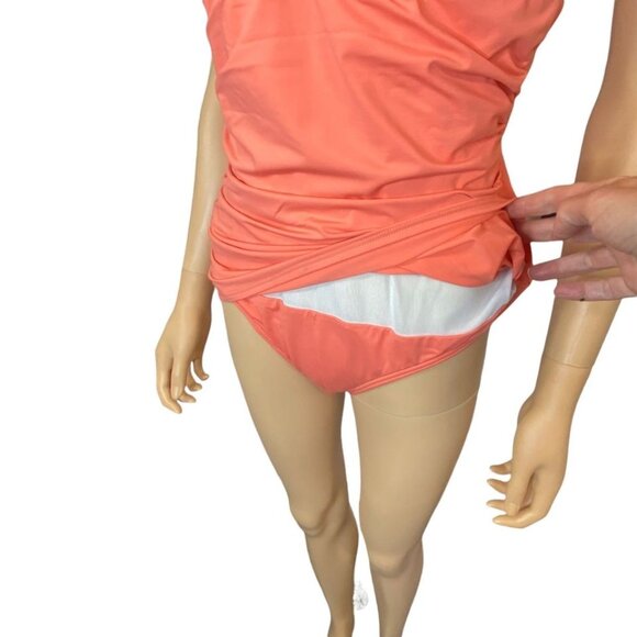 Tommy Bahama Pearl Over-the-Shoulder V-Neck One-Piece Swimsuit in Coral Size 16 - Picture 6 of 10